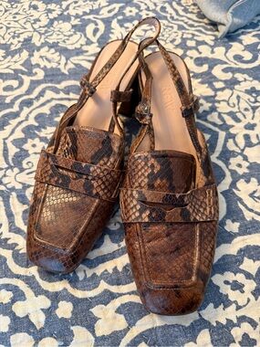 J. Crew Brown Snake-Print Slingback Loafers